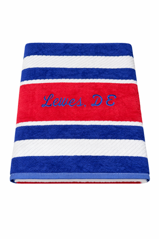 Lewes Delaware Embroidered Multicolor Striped Velour Beach Towels