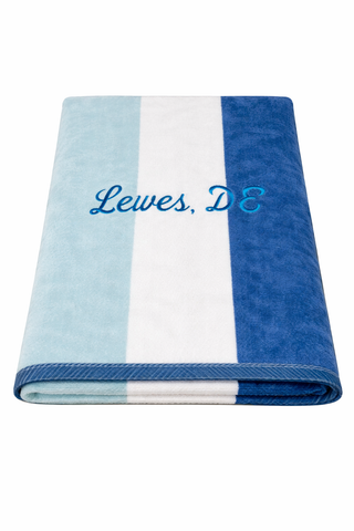 Lewes Delaware Embroidered Striped Velour Beach Towels