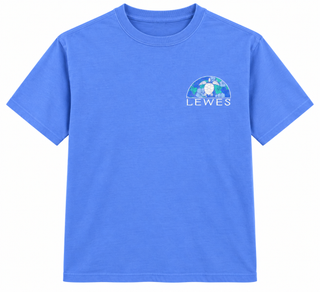 Lewes Sea Turtle Tee in Peri, front view, with a small hibiscus and sea turtle Lewes logo on the left chest