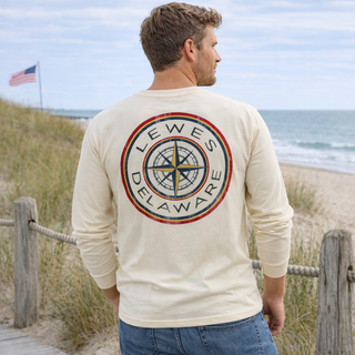 Lewes Delaware Compass Rose Long Sleeve T-Shirt - Vintage Nautical Tee