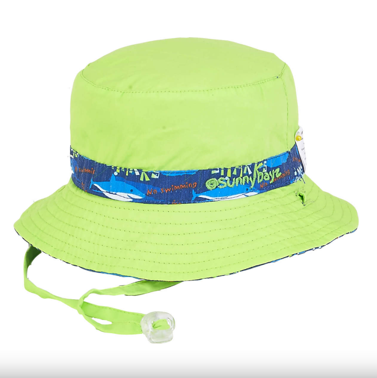 Children's Green and Blue Shark Poly Bucket Hat