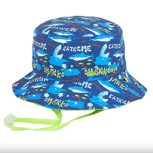 Children's Green and Blue Shark Poly Bucket Hat