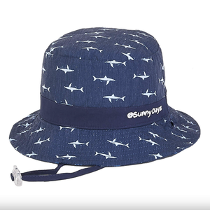 Children's Navy Boat and Shark Poly Bucket Hat
