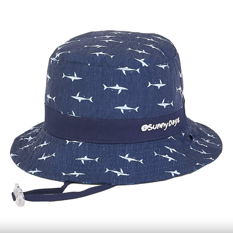 Children's Navy Boat and Shark Poly Bucket Hat
