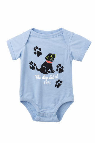 The Dog Did It Lewes Onesie Blue