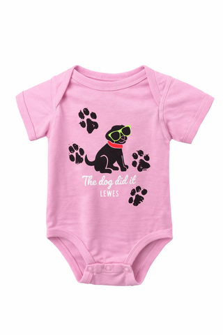 The Dog Did It Lewes Onesie Pink