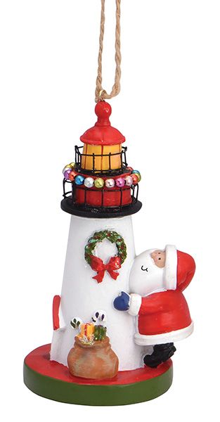 RESIN ORNAMENT - SANTA WITH LIGHTHOUSE - LEWES