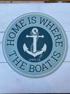 HOME IS WHERE THE BOAT IS METAL SIGN
